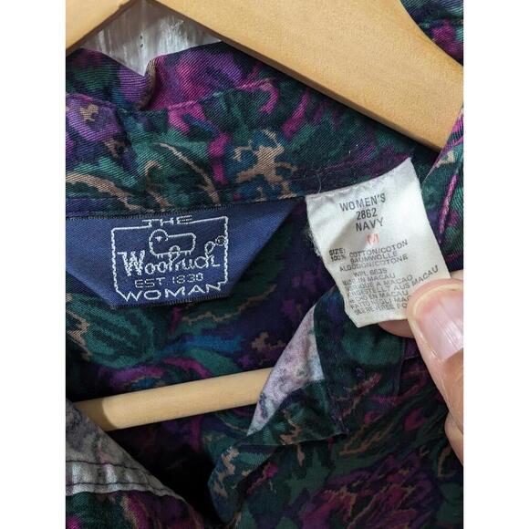 Vtg The Woolrich Woman Purple Floral Button Up Cropped Top Shirt Cotton Medium - Picture 3 of 4
